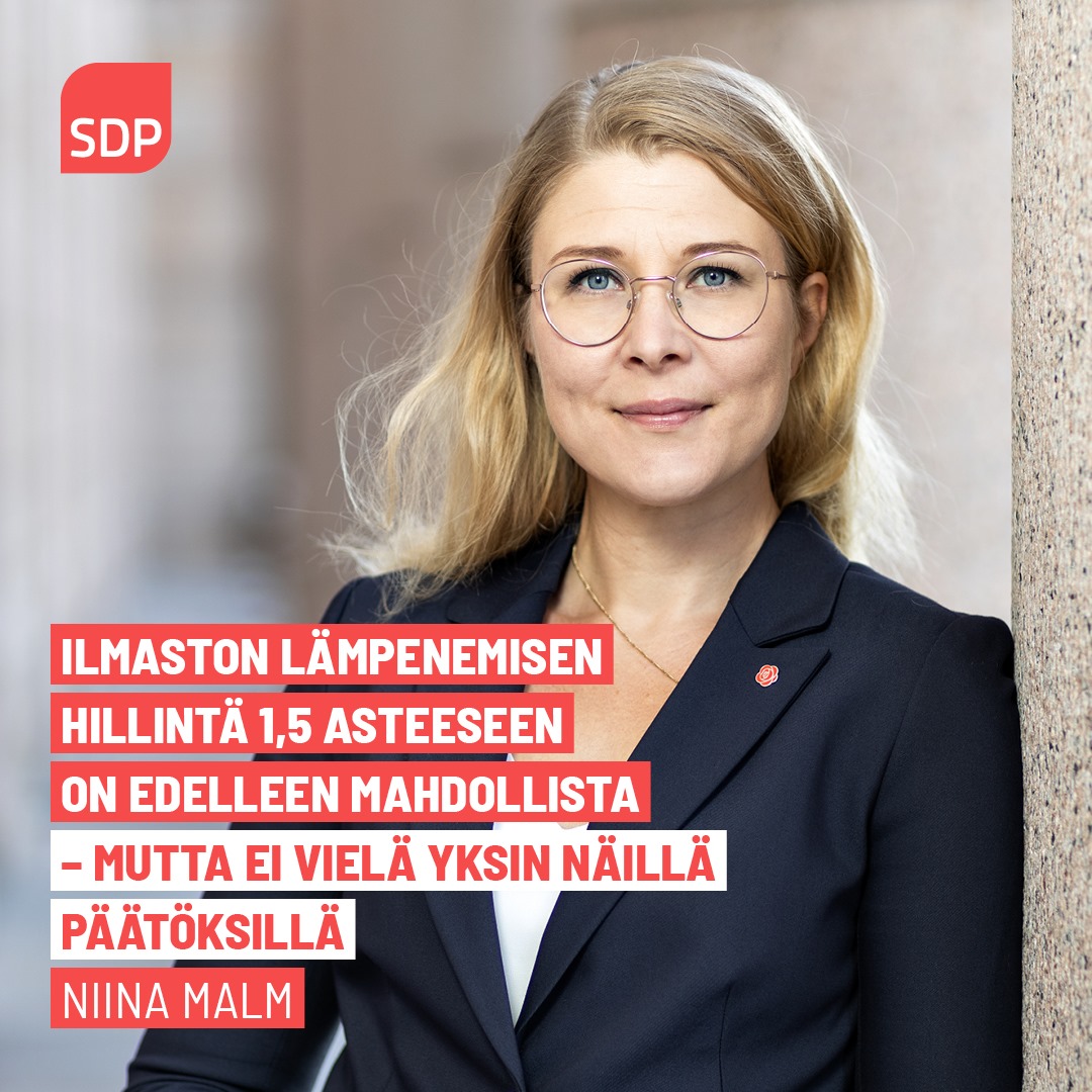 SDP:n varapuheenjohtaja Niina Malm Glasgow’n päätöksistä: Lämpenemisen hillintä 1,5 asteeseen on edelleen mahdollista – mutta ei vielä yksin näillä päätöksillä