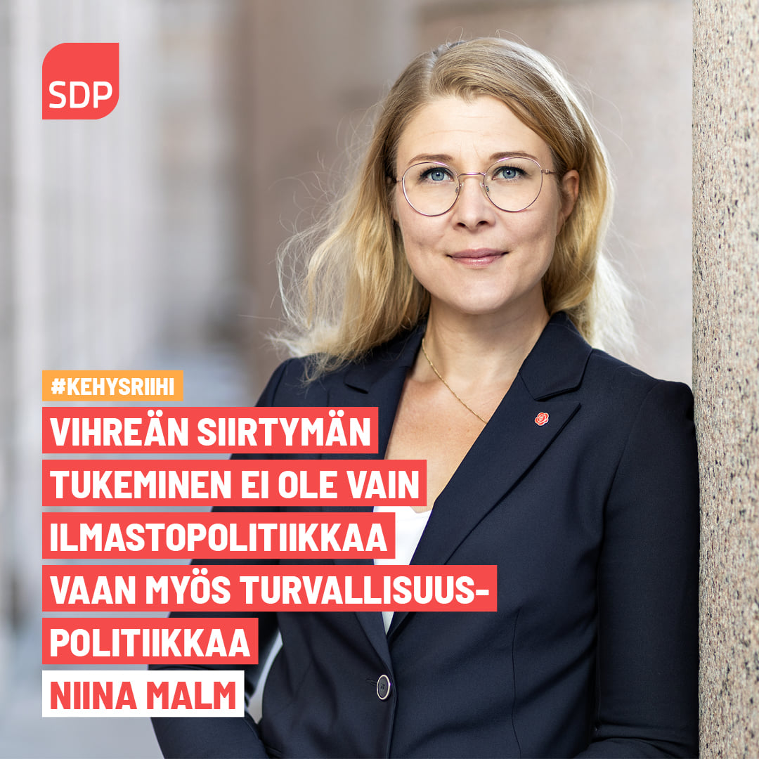 SDP:n Niina Malm: Vihreään siirtymään lisärahoitusta riihestä